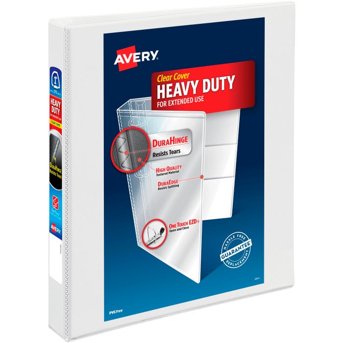 Avery DuraHinge Heavy Duty View Binder, 1 Inch, EZD Ring, White